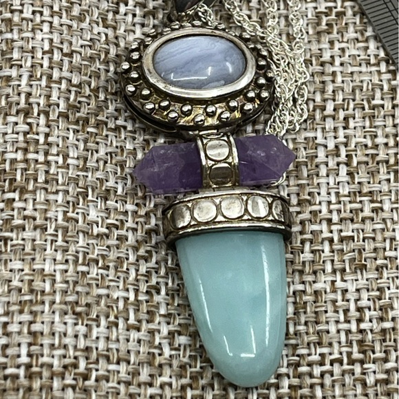 Vintage Whitney Kelly Sterling Silver Pendant w/ Agate, Amethyst & Chalcedony - Picture 17 of 17
